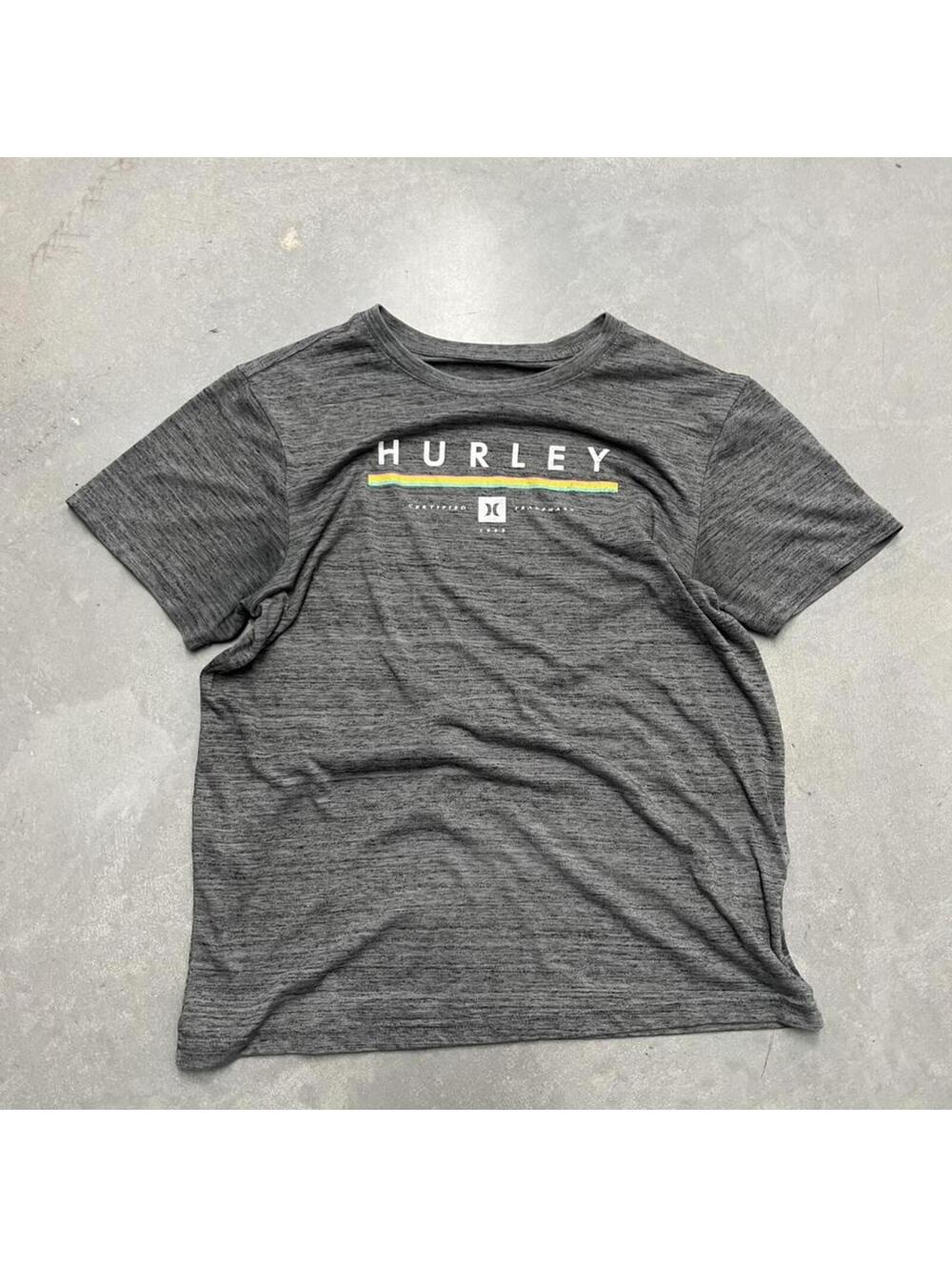 Y2K Hurley Gray Logo Graphic T-Shirt Size Small